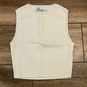 zara high neck sleeveless white tank top, ribbed